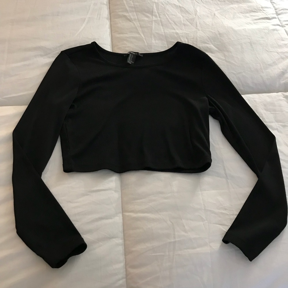 F21 Black long sleeve ribbed crop top size Large